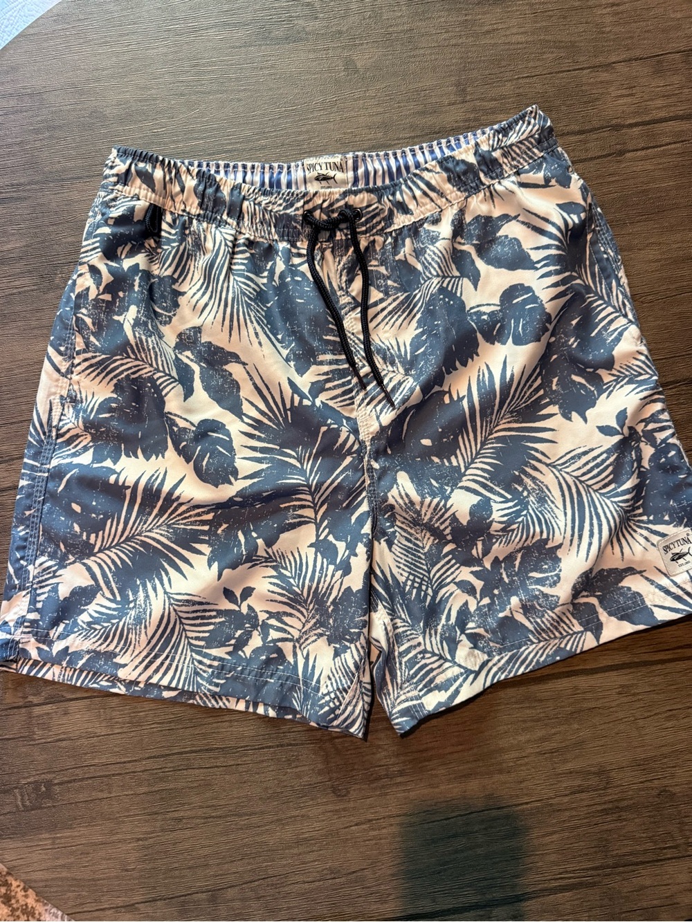Men's Tropical Leaf Swim Trunks in Navy and White -Spicy Tuna